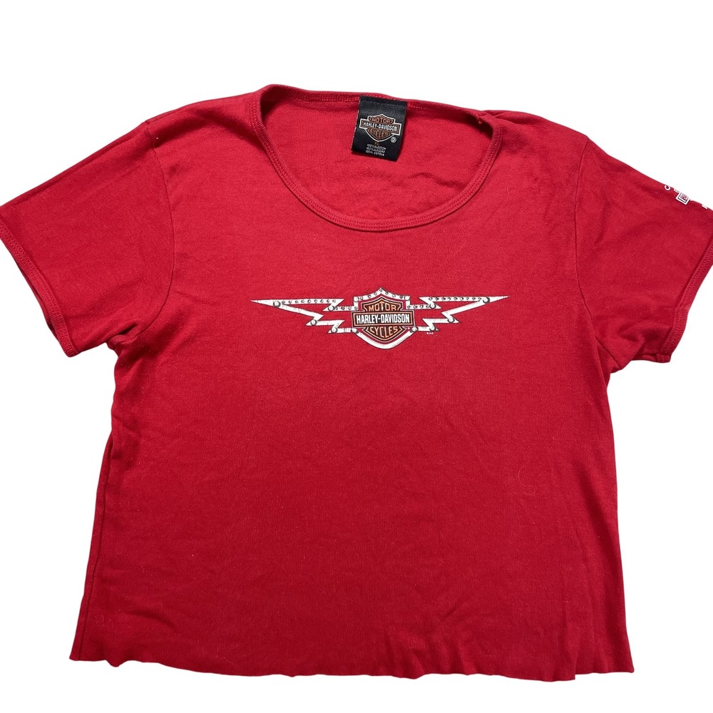Harley-Davidson Shirt Womens XL Red Cancun Mexico Logo Cropped Short Sleeve Tee